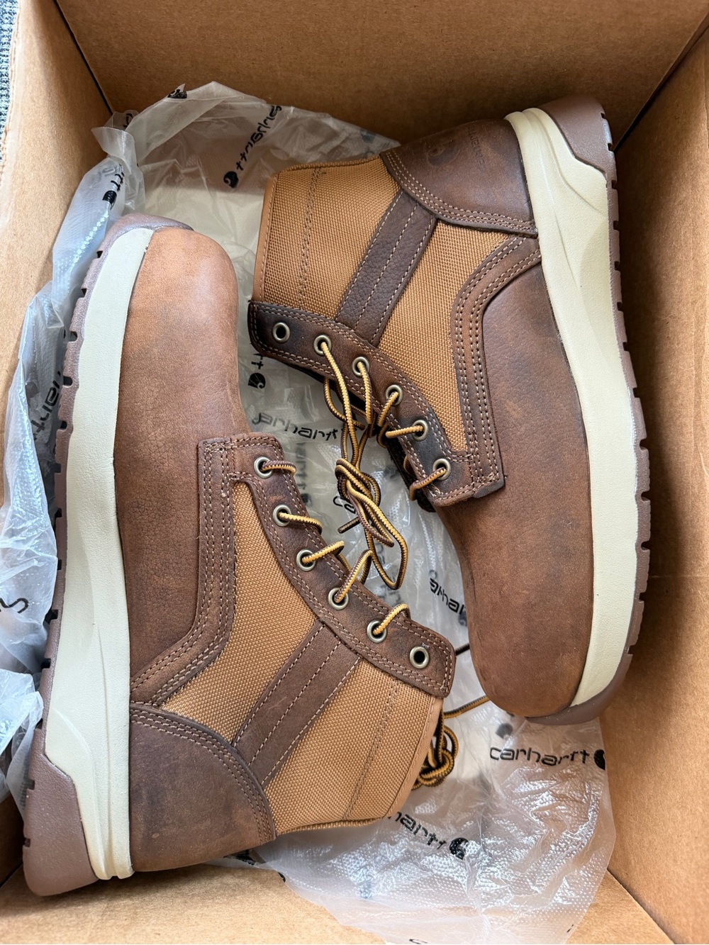 Carhartt Men's Tan and Brown Lace-Up Work Boots
